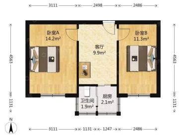 上园小区-72号楼 2室1厅1卫 55平米 中介勿扰