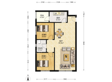 明发锦绣华城 4室2厅2卫 122.27平米