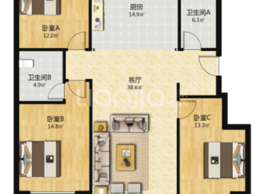 美的城洋房一层带地下室 带花园 临近里海景观公园 9层洋房 下沉地下室全天采光